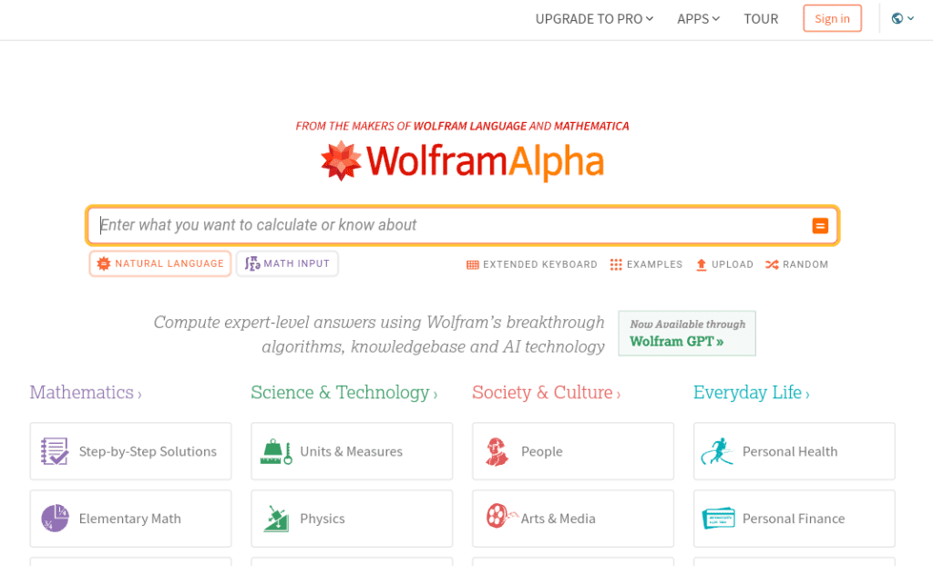 WolframAlpha Login page