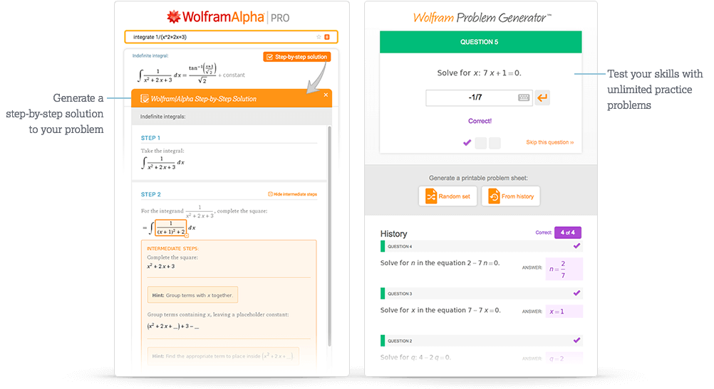 WolframAlpha Step-by-step solution generator