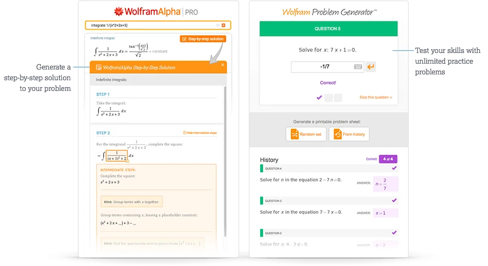 WolframAlpha Step-by-step solution generator
