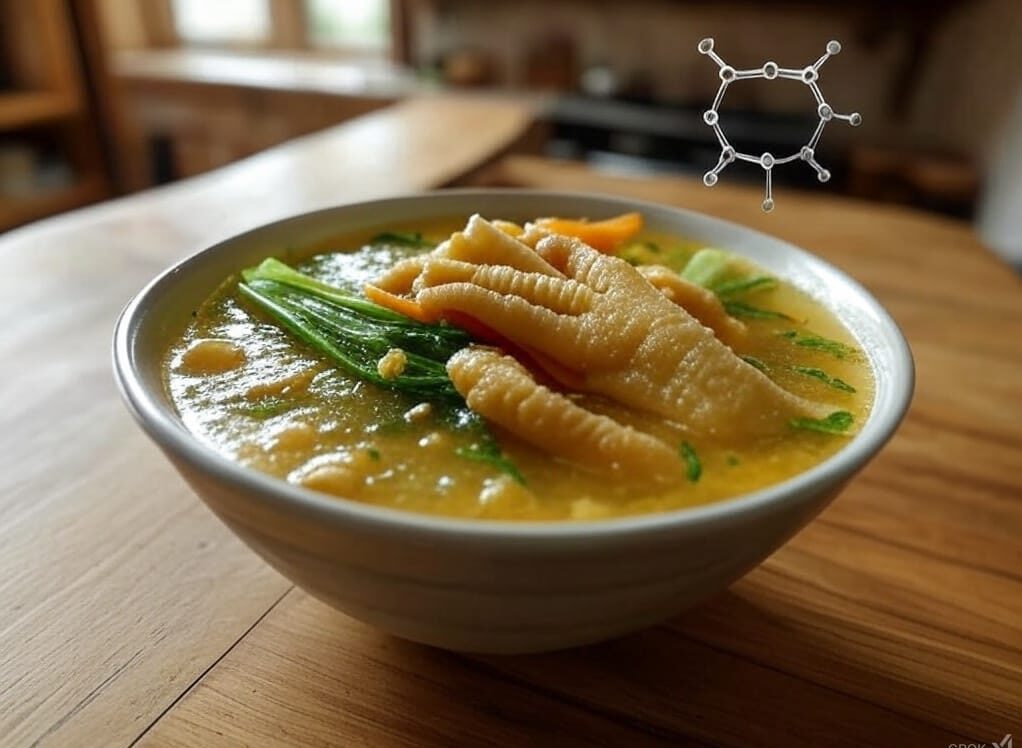 Nutrient-dense chicken foot broth with herbs and vegetables
